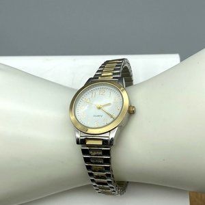 Accutime Watch Silver Gold Toned Quartz Ladies New Battery